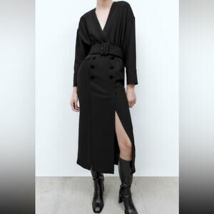 NWT Zara Black Belted Midi Dress.